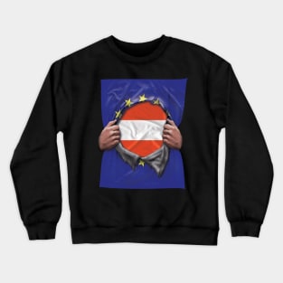 Austria Flag European Union Flag Ripped Open - Gift for Austrian From Austria Crewneck Sweatshirt